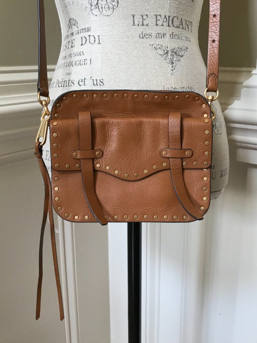 Rebecca Minkoff Nanine Crossbody Shoulder Bag Purse Womens Brown Leather Studded - Picture 10 of 13